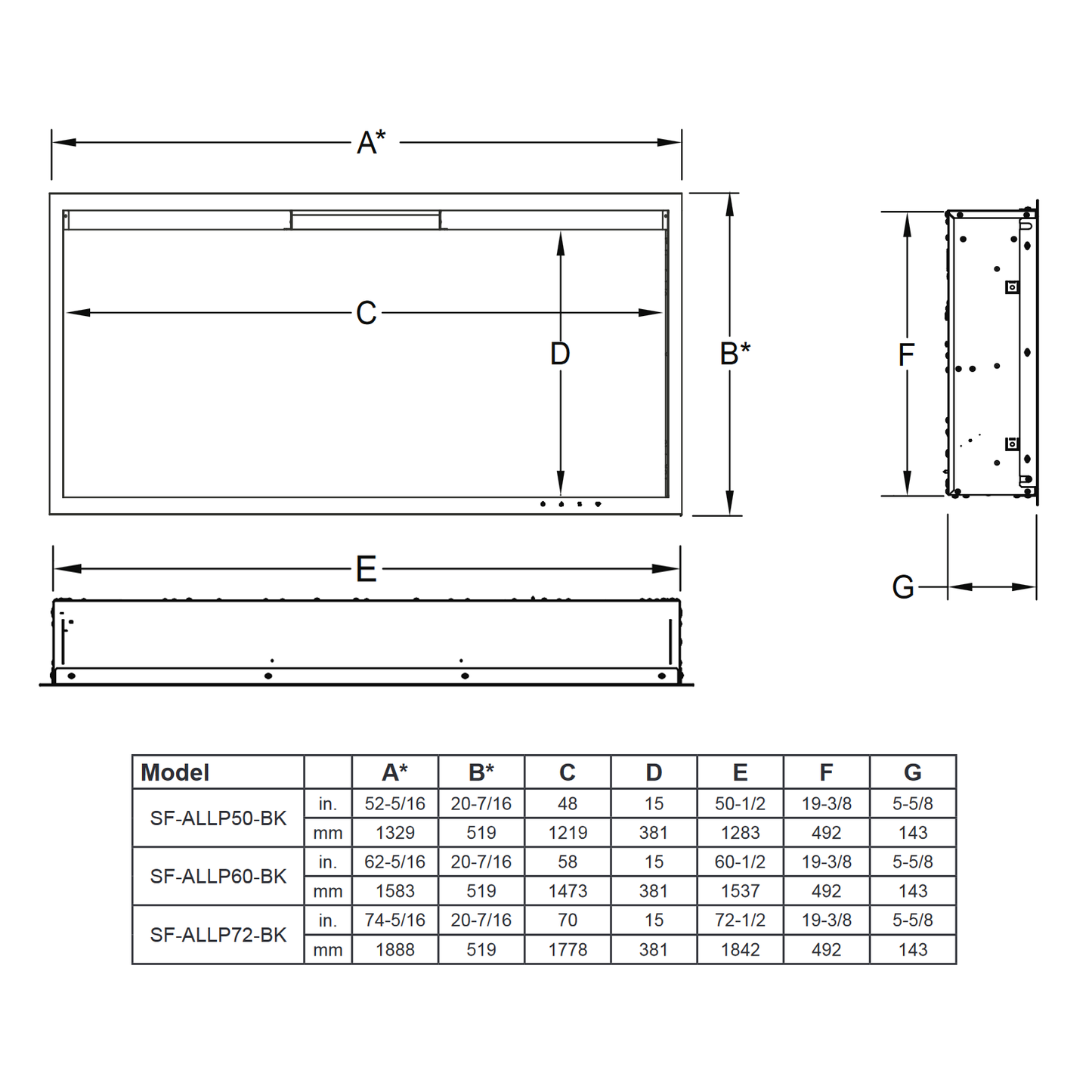 SimpliFire Allusion Platinum 60 Linear Elec Fireplace | SF-ALLP60-BK