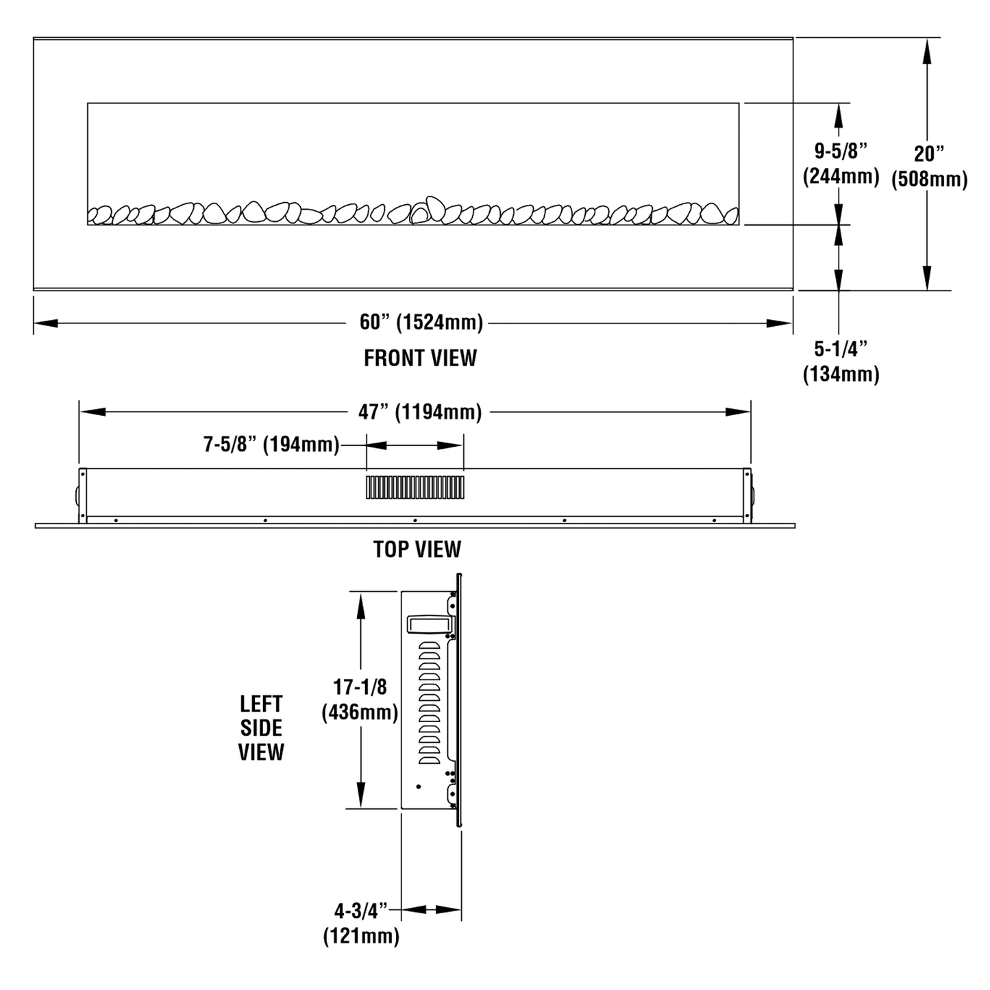 Superior 60 Inch Radiant Linear Electric Fireplace | ERC4060