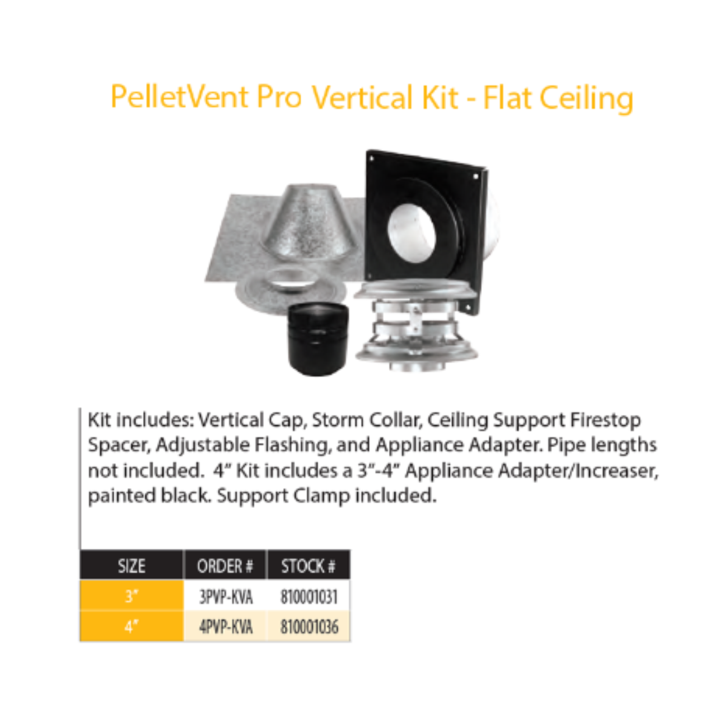 DuraVent Pellet Vent Pro 3 Inch Vertical Kit - Flat Ceiling - 3PVP-KVA