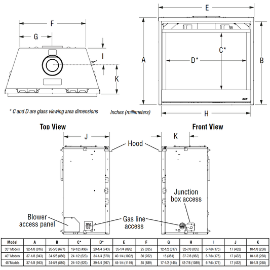 Superior 35 Inch Direct Vent Traditional Gas Fireplace | DRT3035